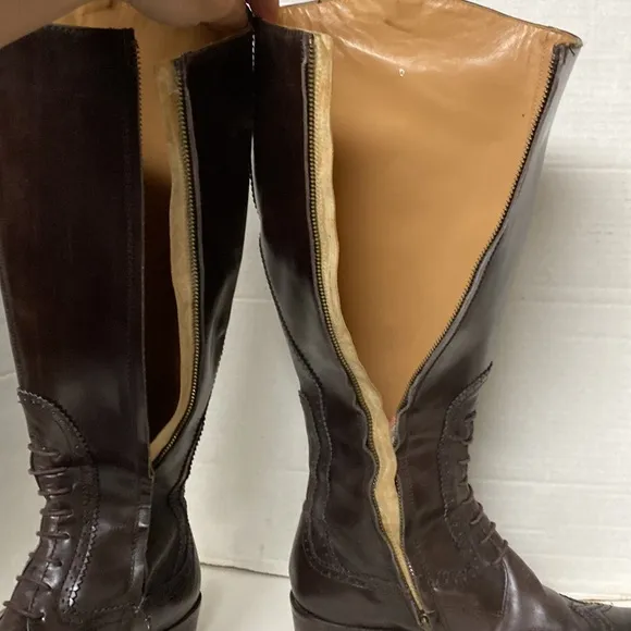 Blay Made In Spain Tall Brown Leather Wingtip Boots Sz 40 Women’s