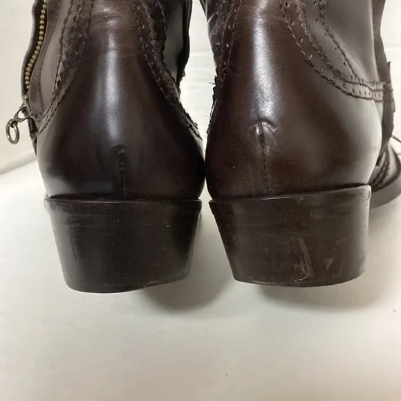 Blay Made In Spain Tall Brown Leather Wingtip Boots Sz 40 Women’s