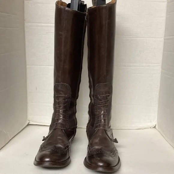 Blay Made In Spain Tall Brown Leather Wingtip Boots Sz 40 Women’s