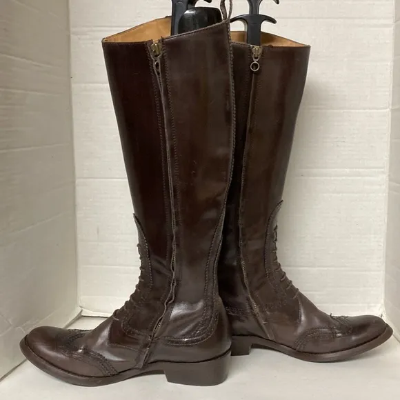 Blay Made In Spain Tall Brown Leather Wingtip Boots Sz 40 Women’s