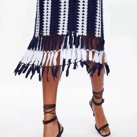 Blogger Fav Zara Navy Striped Crochet Midi Dress Blogger Fave