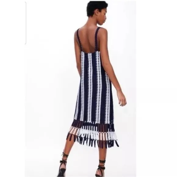 Blogger Fav Zara Navy Striped Crochet Midi Dress Blogger Fave