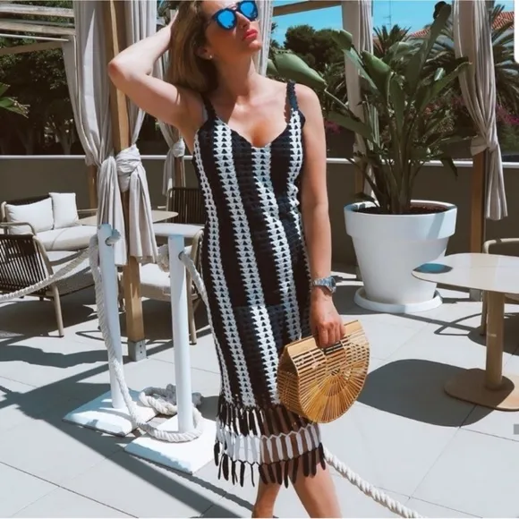 Blogger Fav Zara Navy Striped Crochet Midi Dress Blogger Fave