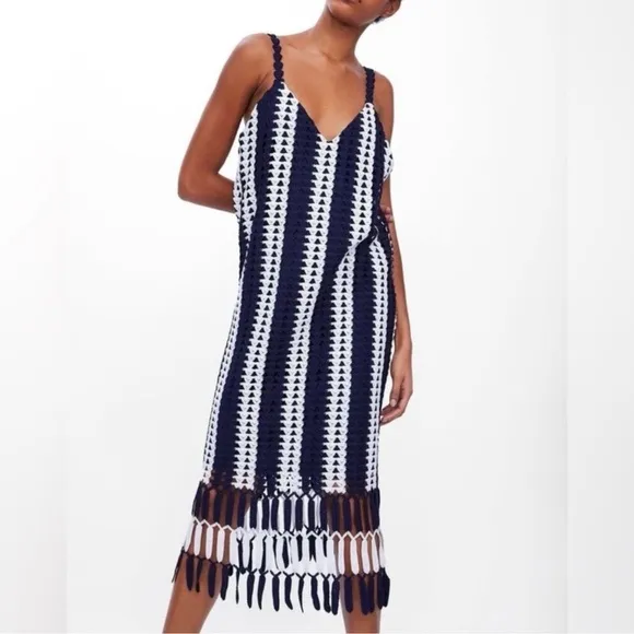 Blogger Fav Zara Navy Striped Crochet Midi Dress Blogger Fave