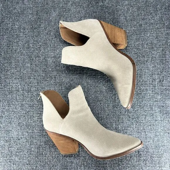 Blondo Booties Wanda Ankle Boots Womens 7.5 Taupe Suede Leather Waterproof Shoes