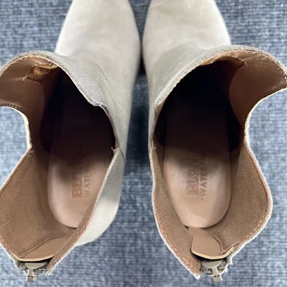 Blondo Booties Wanda Ankle Boots Womens 7.5 Taupe Suede Leather Waterproof Shoes