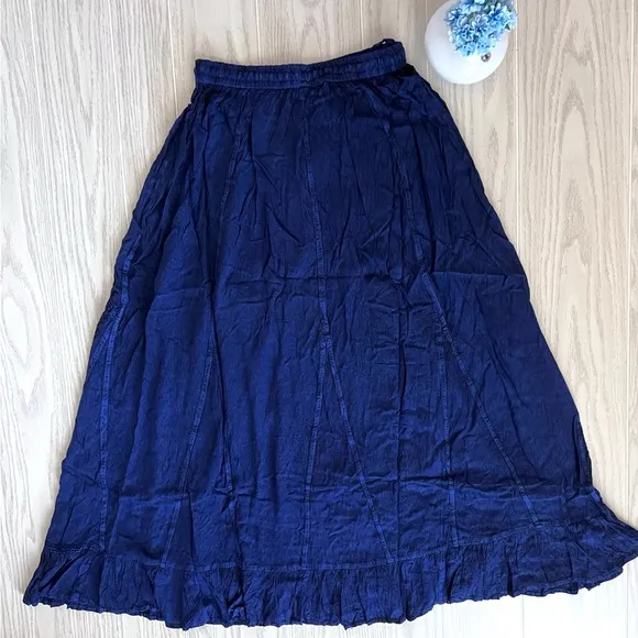Blue Vintage Vibe Embroidered and Patchwork Maxi Skirt