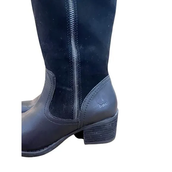 BOC Born Black Tall Leather Boots Women's Sz 9.5 M Side Zip Riding Leather Suede