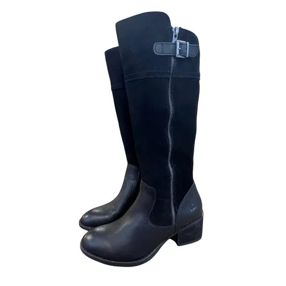 BOC Born Black Tall Leather Boots Women's Sz 9.5 M Side Zip Riding Leather Suede