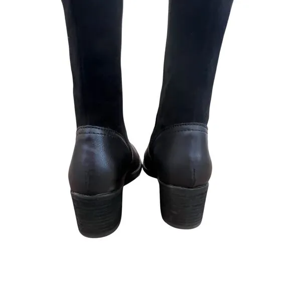 BOC Born Black Tall Leather Boots Women's Sz 9.5 M Side Zip Riding Leather Suede