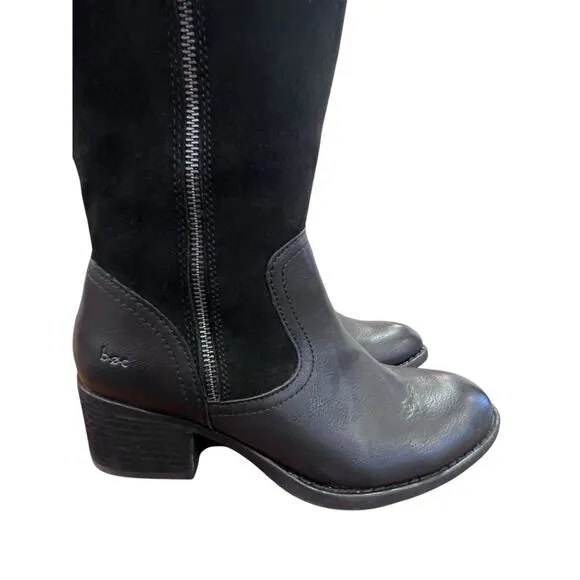 BOC Born Black Tall Leather Boots Women's Sz 9.5 M Side Zip Riding Leather Suede