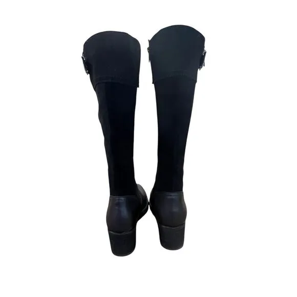 BOC Born Black Tall Leather Boots Women's Sz 9.5 M Side Zip Riding Leather Suede