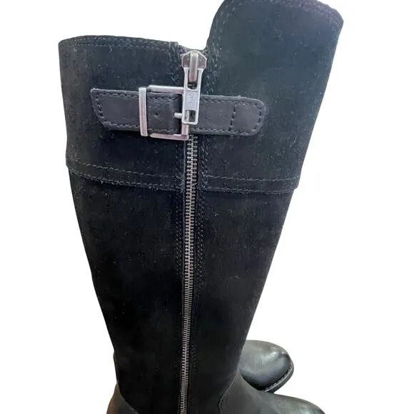 BOC Born Black Tall Leather Boots Women's Sz 9.5 M Side Zip Riding Leather Suede