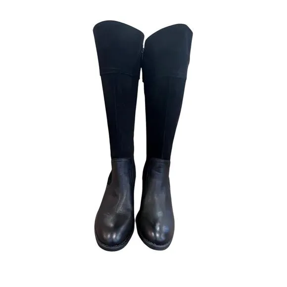 BOC Born Black Tall Leather Boots Women's Sz 9.5 M Side Zip Riding Leather Suede