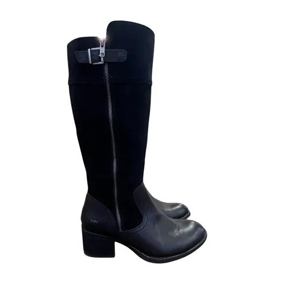 BOC Born Black Tall Leather Boots Women's Sz 9.5 M Side Zip Riding Leather Suede