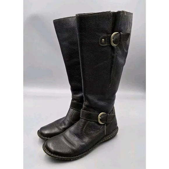 BOC Women's Size 7 M Barbana Born Concept Tall Brown Leather Riding Moto Boots