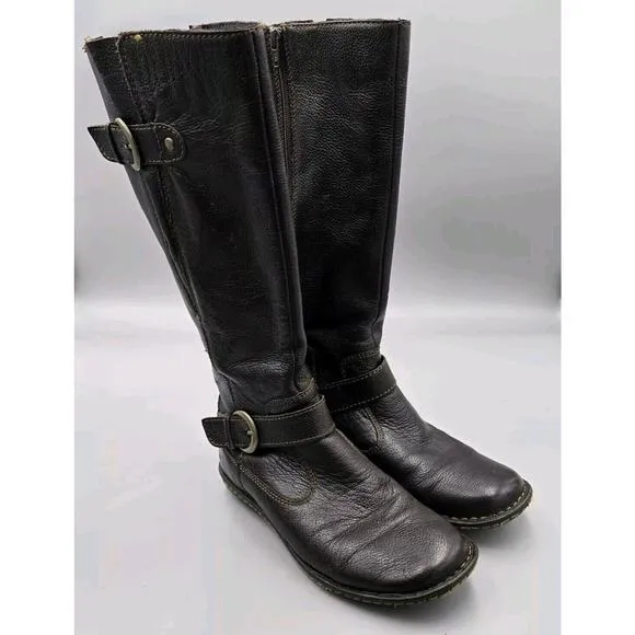 BOC Women's Size 7 M Barbana Born Concept Tall Brown Leather Riding Moto Boots