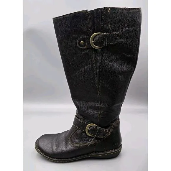 BOC Women's Size 7 M Barbana Born Concept Tall Brown Leather Riding Moto Boots