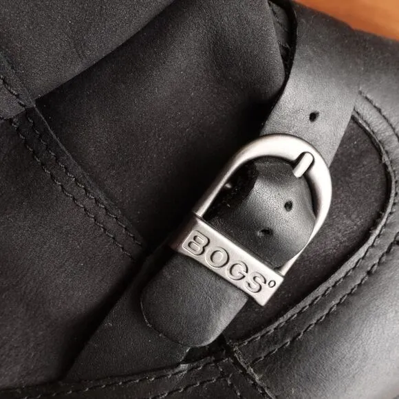 Bogs Boots Womens SZ 8 Black Cassie Leather Waterproof Slouchy Ankle Pull On NWT