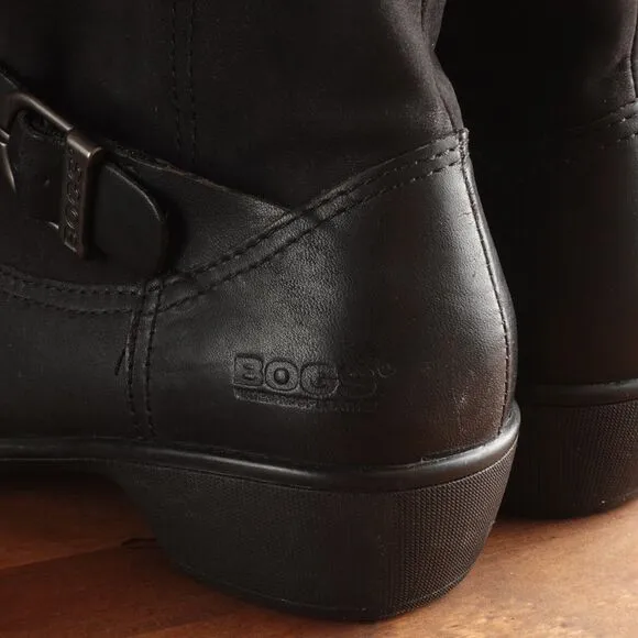 Bogs Boots Womens SZ 8 Black Cassie Leather Waterproof Slouchy Ankle Pull On NWT
