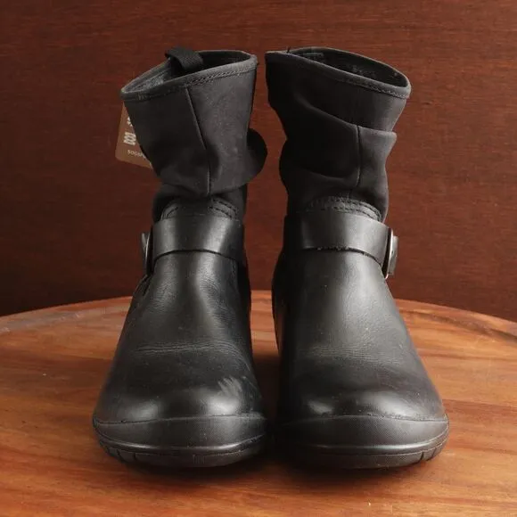 Bogs Boots Womens SZ 8 Black Cassie Leather Waterproof Slouchy Ankle Pull On NWT