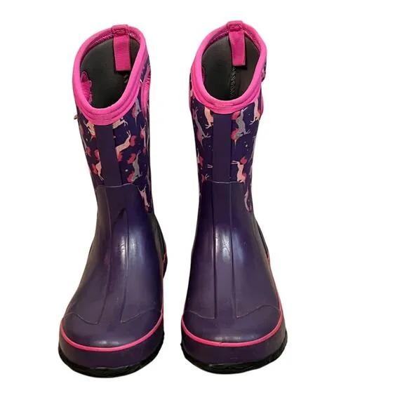 Bogs Unicorn Boots Girls 5 Purple Pink Insulated Neoprene &amp; Rubber Waterproof