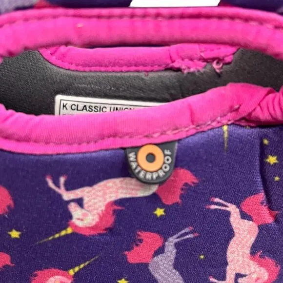 Bogs Unicorn Boots Girls 5 Purple Pink Insulated Neoprene &amp; Rubber Waterproof