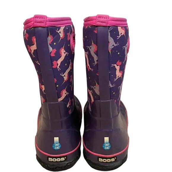 Bogs Unicorn Boots Girls 5 Purple Pink Insulated Neoprene &amp; Rubber Waterproof