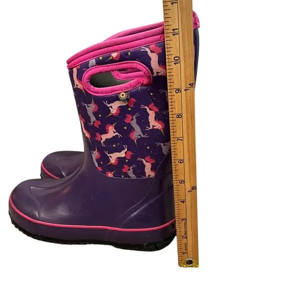 Bogs Unicorn Boots Girls 5 Purple Pink Insulated Neoprene &amp; Rubber Waterproof
