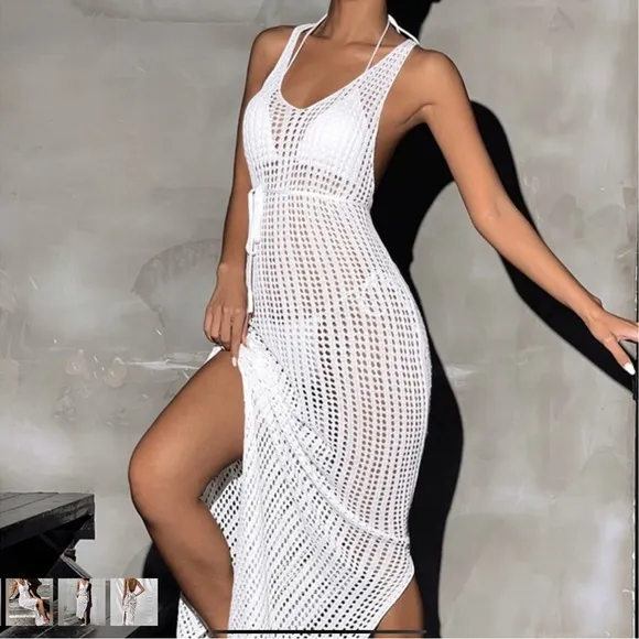 Boho Beach White Crochet Maxi Dress$74 $129
