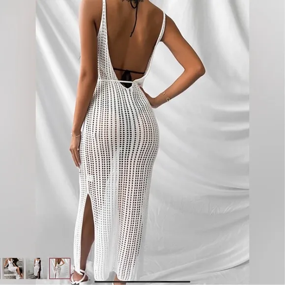 Boho Beach White Crochet Maxi Dress$74 $129