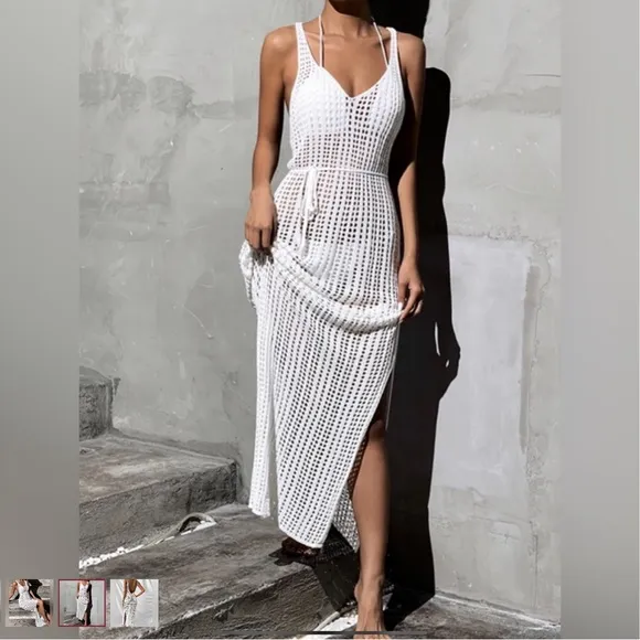 Boho Beach White Crochet Maxi Dress$74 $129