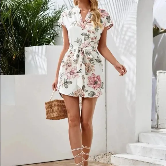 😎Boho floral print mini dress