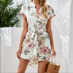 😎Boho floral print mini dress
