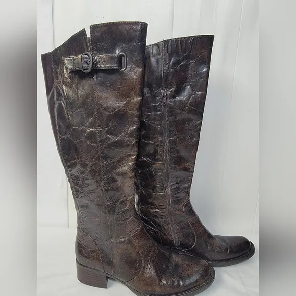 Born Crown Roxie Brown Distressed Crackle Tall Leather Riding Boots Size…