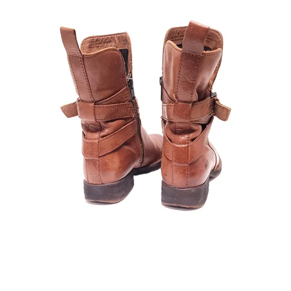 Born Leandra Brown Leather Short Boots Moto buckle style size 7 US