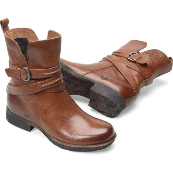 Born Leandra Brown Leather Short Boots Moto buckle style size 7 US