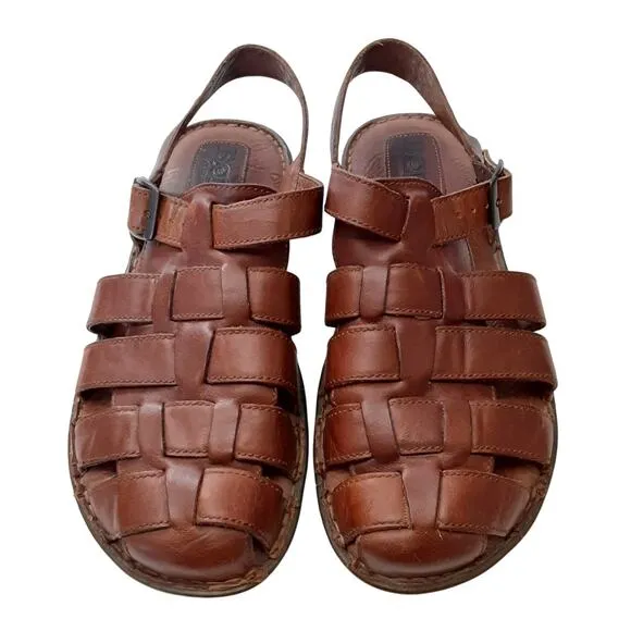 Born Mens Fisherman Sandals Genuine Leather Brown Slip On Shoes Mens 9 Beach