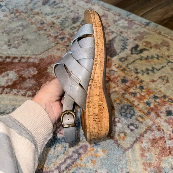 BORN NEW Laila Soft Blue Cushioned Comfort Cork Wedge Peep Toe Sandals Size 9