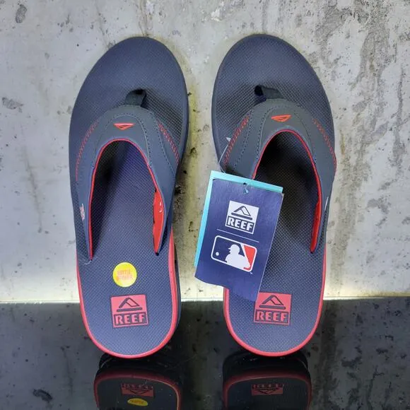 Boston Red Sox REEF Fanning Sandals Men’s size 10 Blue Red Bottle Opener