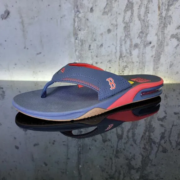 Boston Red Sox REEF Fanning Sandals Men’s size 10 Blue Red Bottle Opener