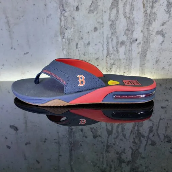 Boston Red Sox REEF Fanning Sandals Men’s size 10 Blue Red Bottle Opener
