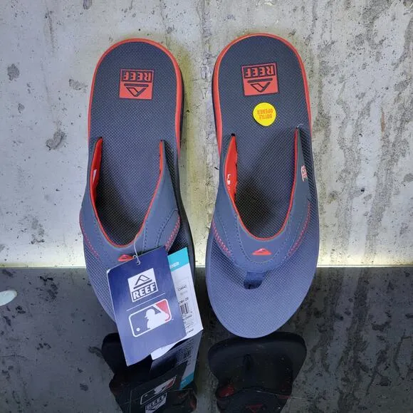 Boston Red Sox REEF Fanning Sandals Men’s size 10 Blue Red Bottle Opener