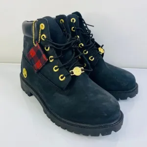 Boy's Timberland Line Premium Waterproof Boot Black Nubuck Size 6 Plaid Gold
