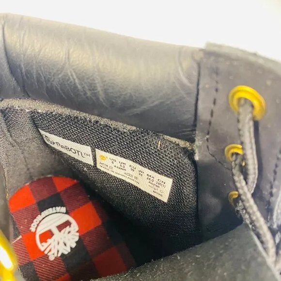 Boy's Timberland Line Premium Waterproof Boot Black Nubuck Size 6 Plaid Gold