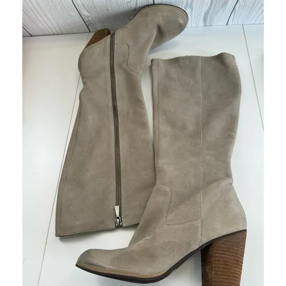 BP Tall Suede Wooden Heel Tan Boots Size 10 (READ) r1