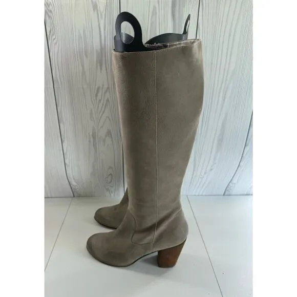 BP Tall Suede Wooden Heel Tan Boots Size 10 (READ) r1