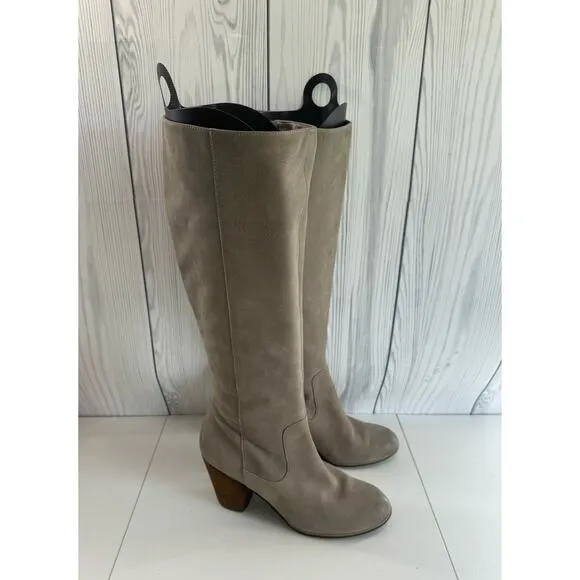 BP Tall Suede Wooden Heel Tan Boots Size 10 (READ) r1