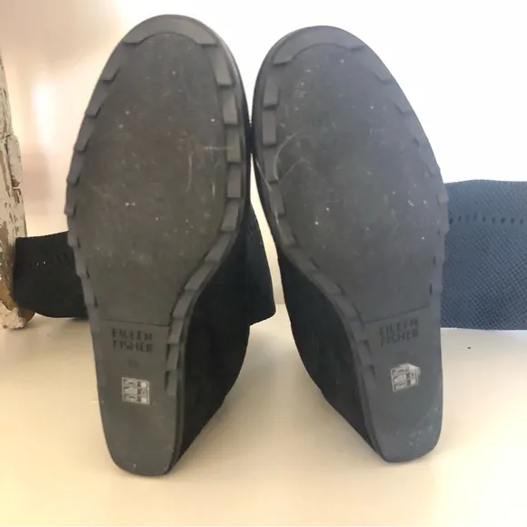 Brand New without Box. Eileen Fisher Black Knit Kasana Tall Wedge Boot. Size 8.5
