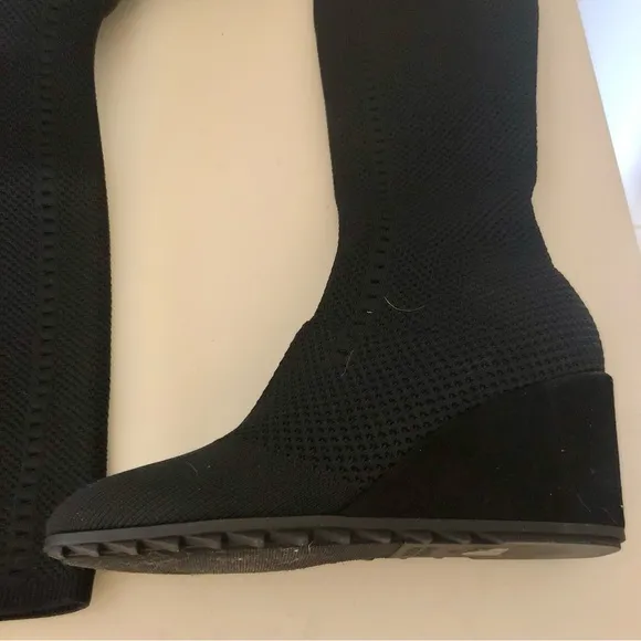 Brand New without Box. Eileen Fisher Black Knit Kasana Tall Wedge Boot. Size 8.5